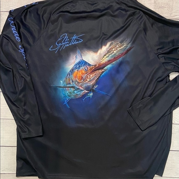 World Wide Sportsman Jason Mathias Mens Fishing Sun Shirt Size XL Blue Marlin - Picture 2 of 12